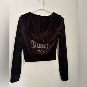 Aeropostale Black Velour Rhinestone Zip Hoodie